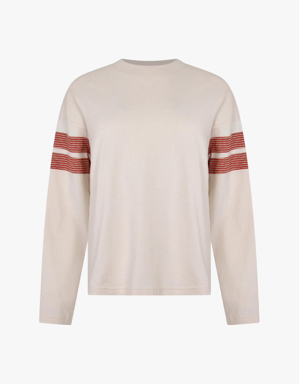 Boxy Rib Insert Long Sleeve T-Shirt - Ecru/Red