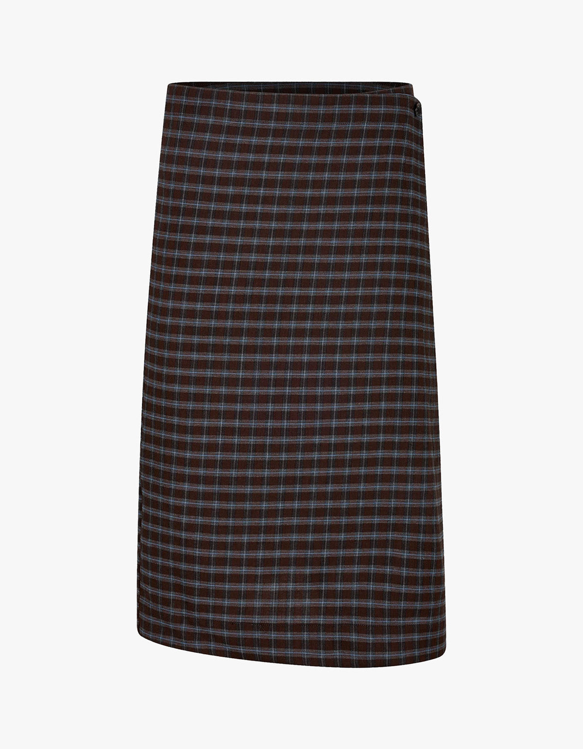 Check Asymmetric Wrap Skirt - Dark Brown/Pale Blue Check