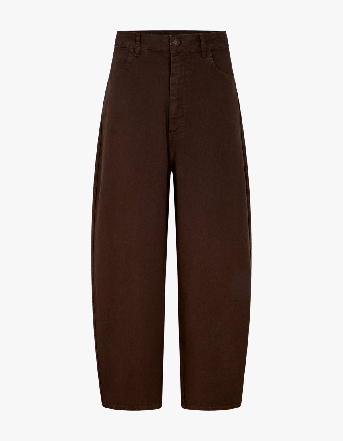 Cotton Twill Barrel Leg Pant - Chocolate Brown