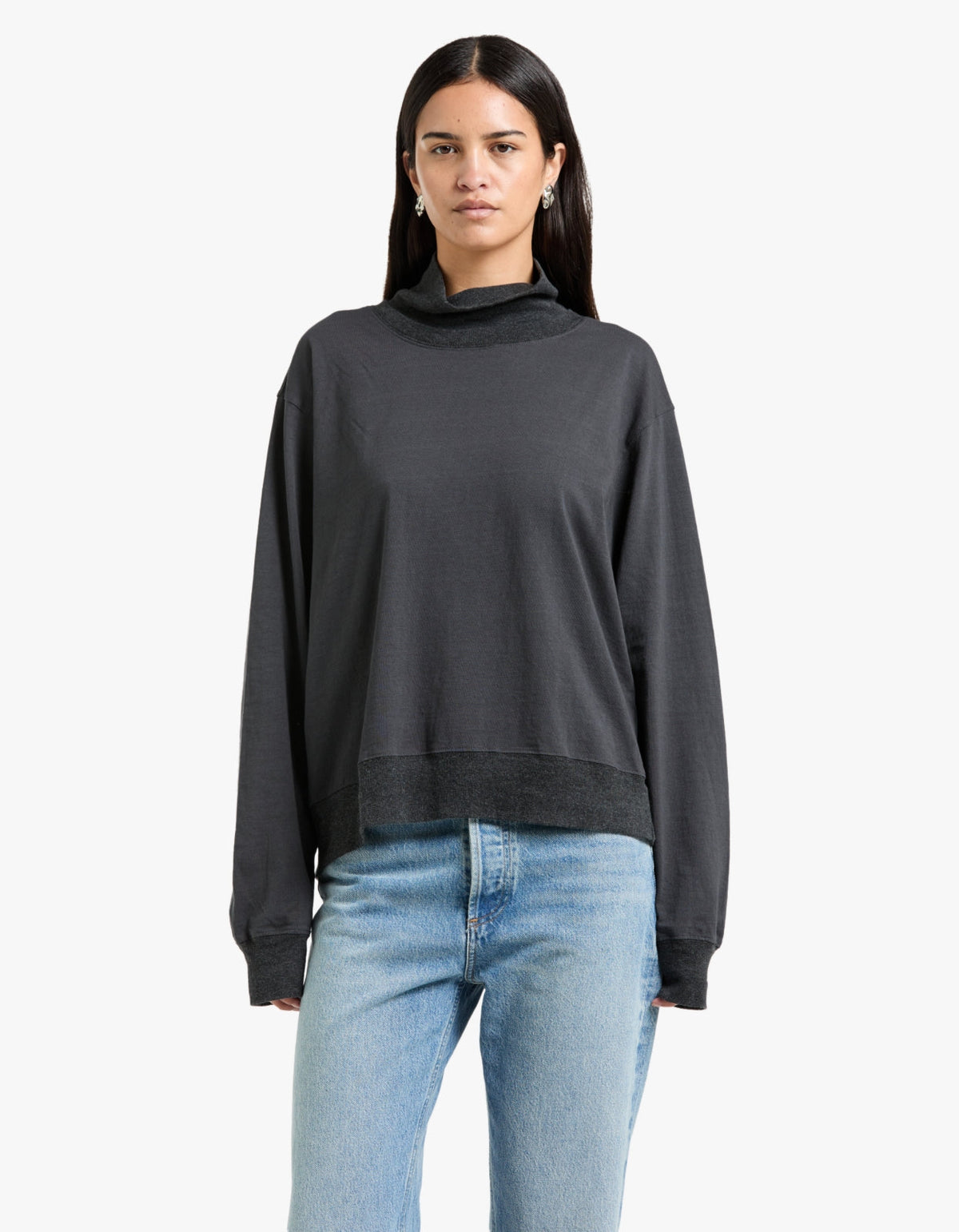 Contrast Funnel Neck Sweat - Washed Navy/Charcoal Marl