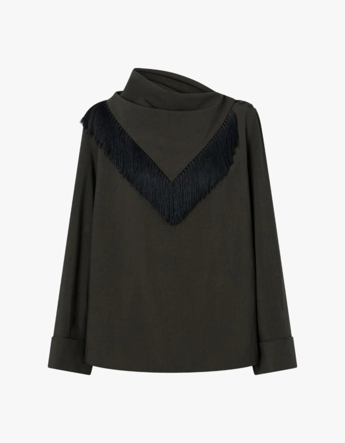 Una Drape Collar Shirt - Dark Emerald