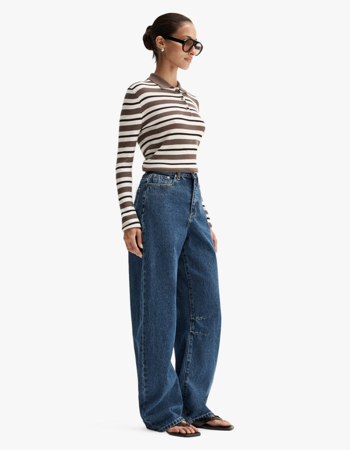 Ana Long Sleeve Polo - Chocolate Multi Stripe