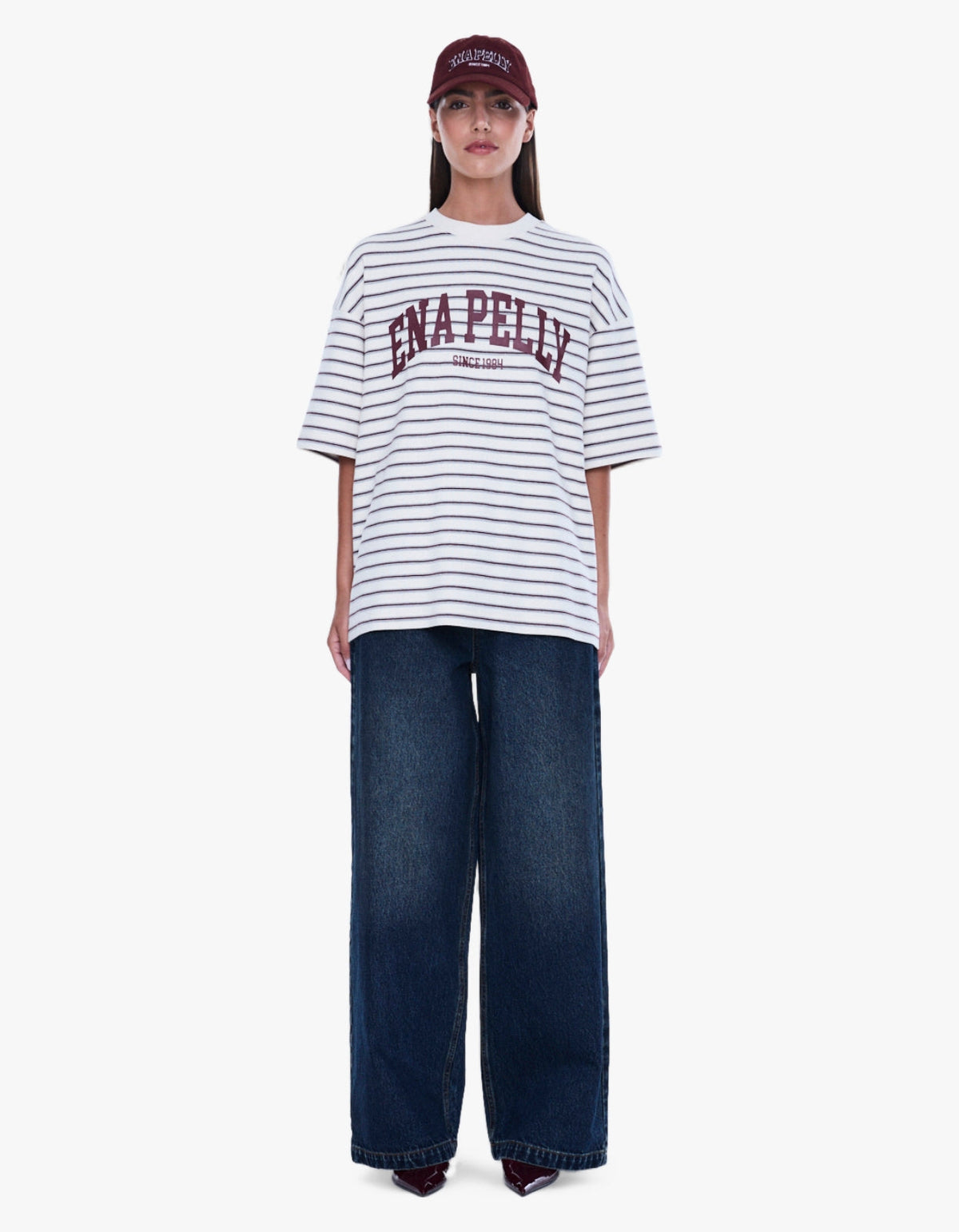 Maeve Relaxed Tee - Burgundy Stripe