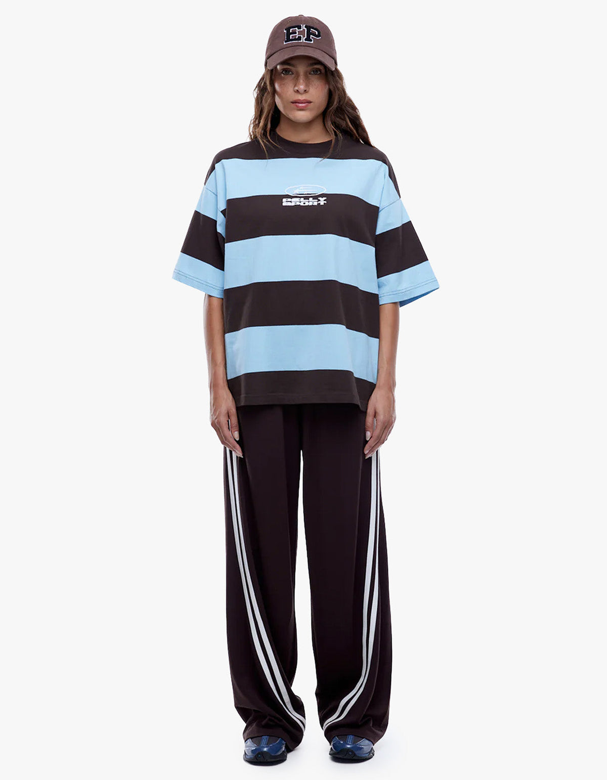 Pelly Sport Stripe Tee - Cloud Blue/Cocoa Stripe
