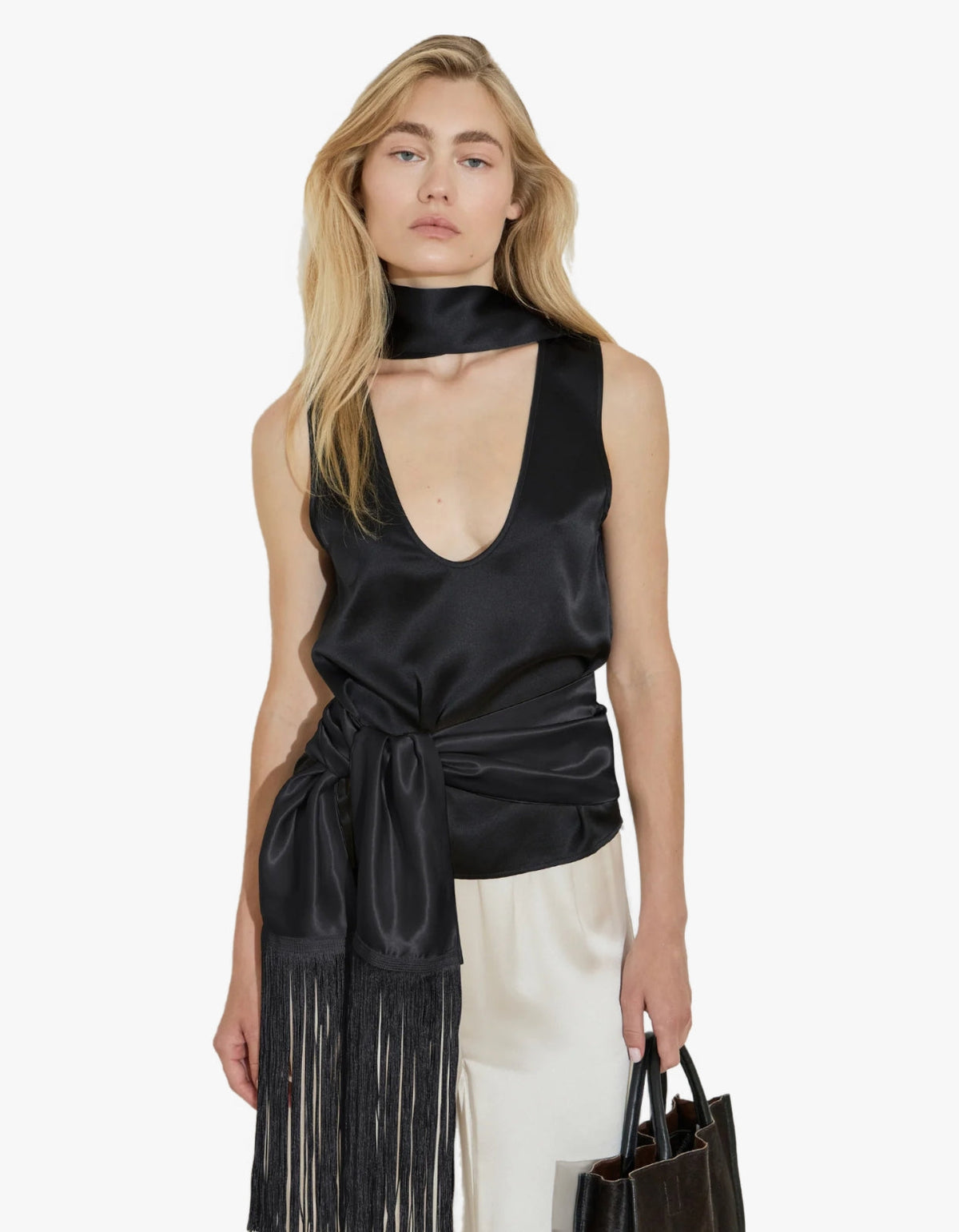 Silk Fringe Scarf - Black