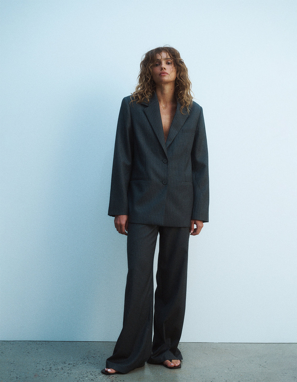 Margot Blazer - Grey Pinstripe