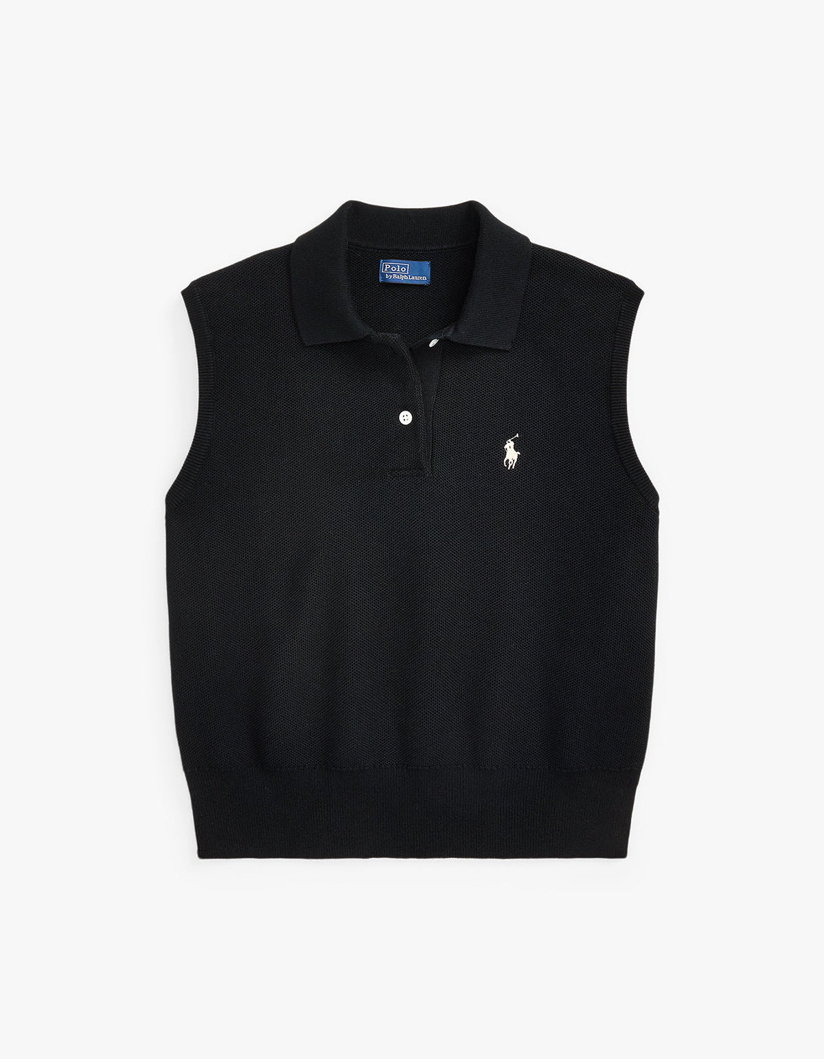 Cotton Cropped Sleeveless Polo Sweater - Polo Black
