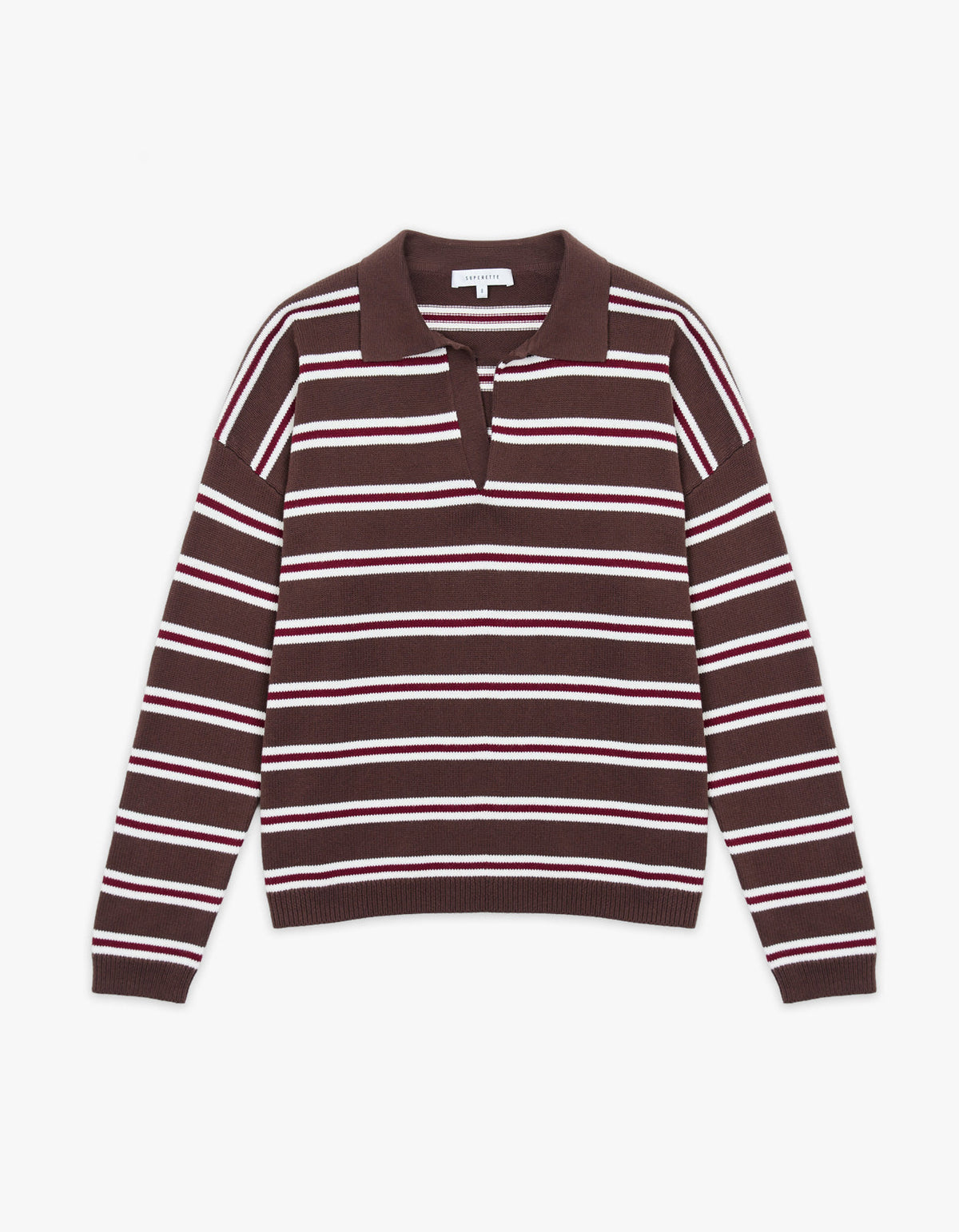 Lorelai Knit Polo - Choc Stripe