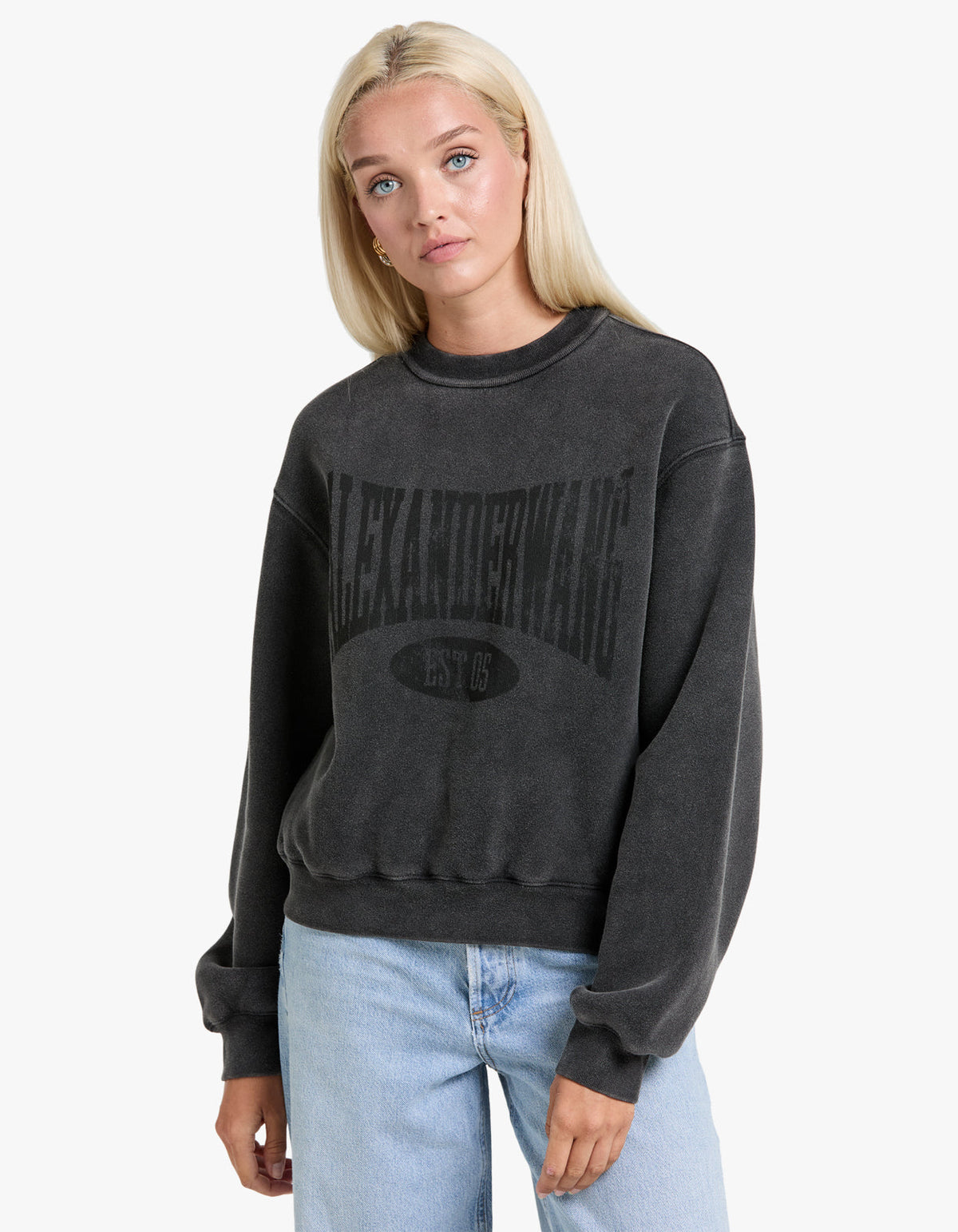 Graphic Crewneck Sweatshirt - Faded Black