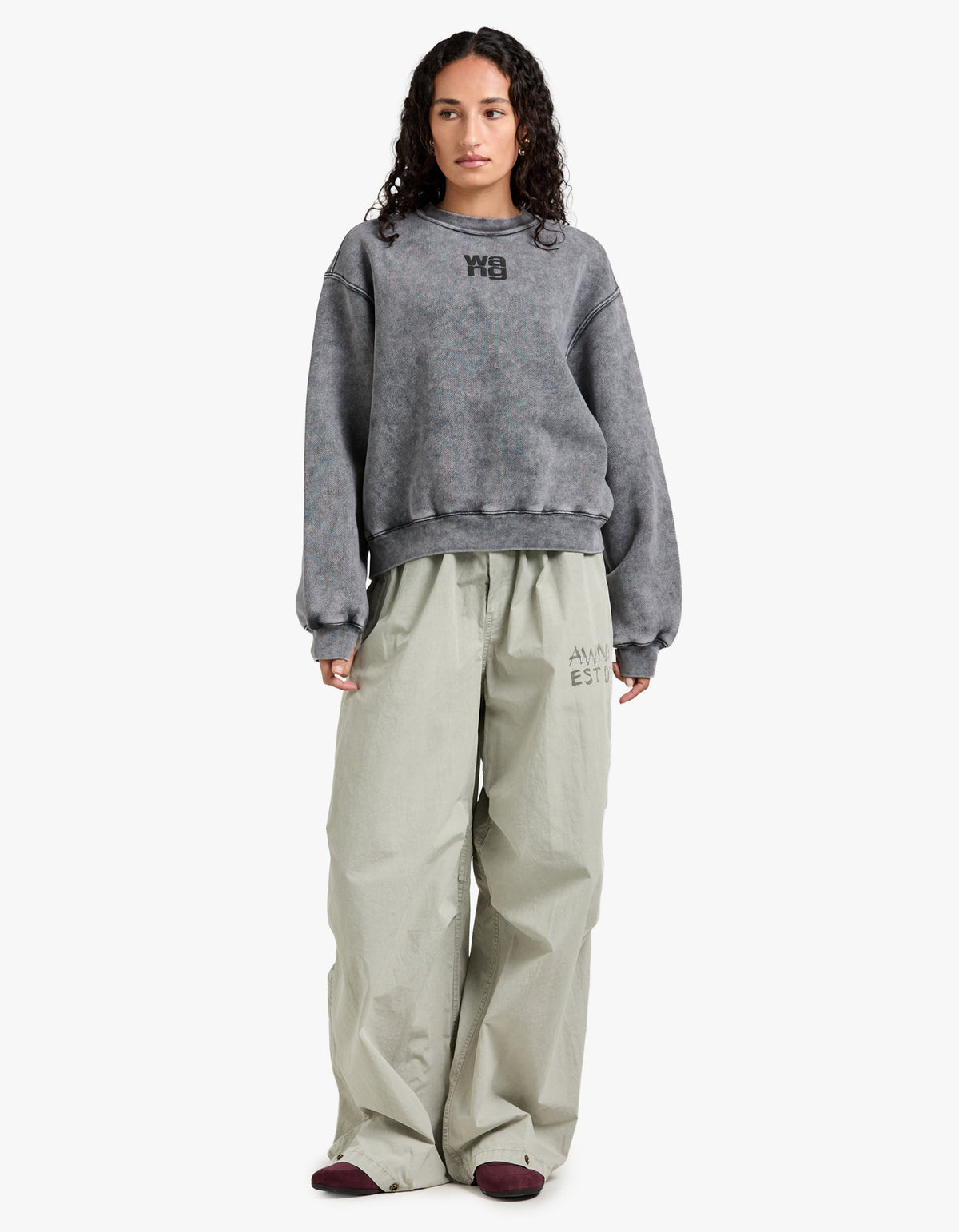 Essential Terry Crew Sweatshirt W/ Puff Paint Logo - Washed Granite