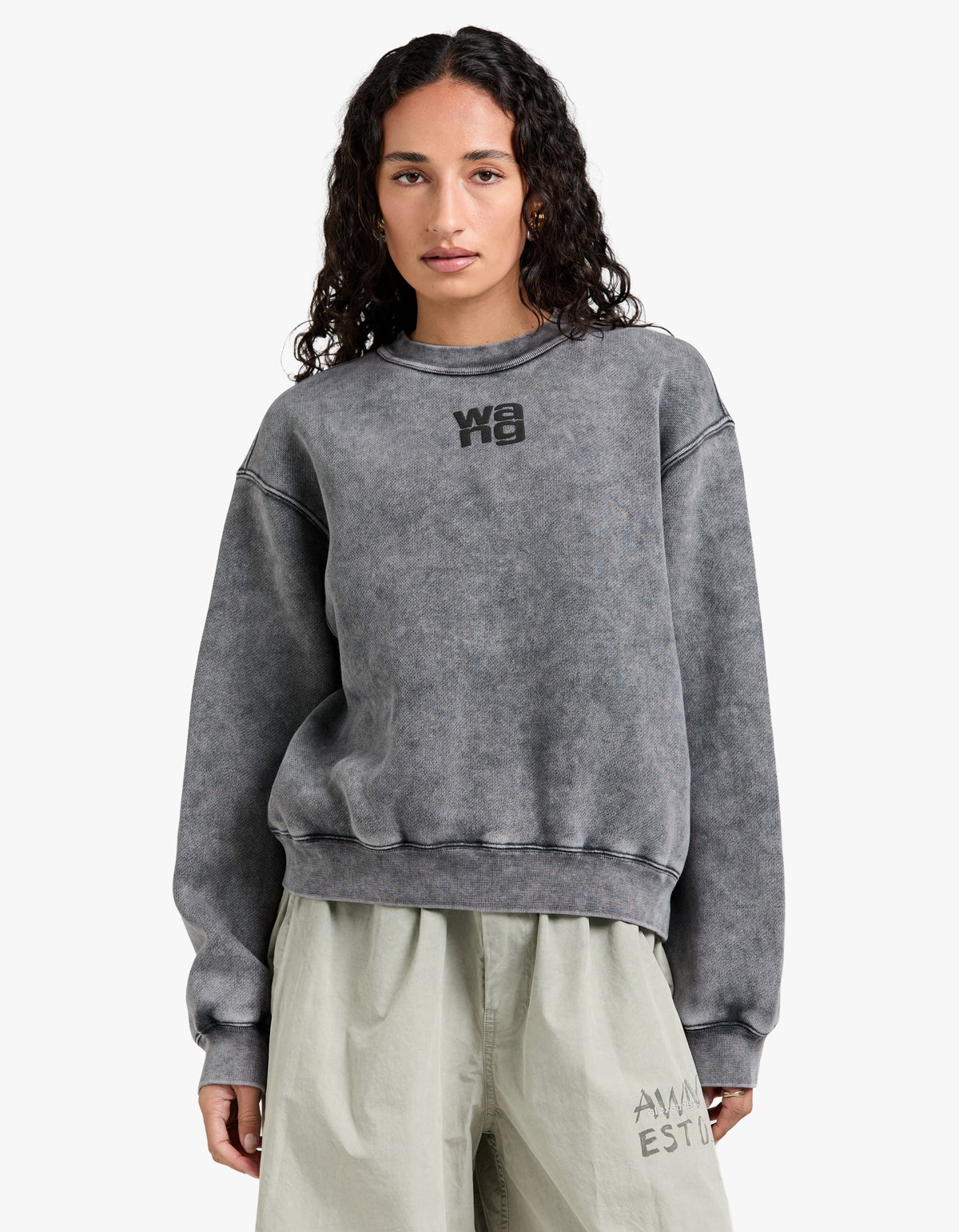 Essential Terry Crew Sweatshirt W/ Puff Paint Logo - Washed Granite