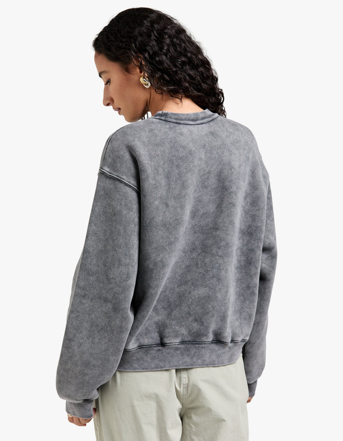 Essential Terry Crew Sweatshirt W/ Puff Paint Logo - Washed Granite