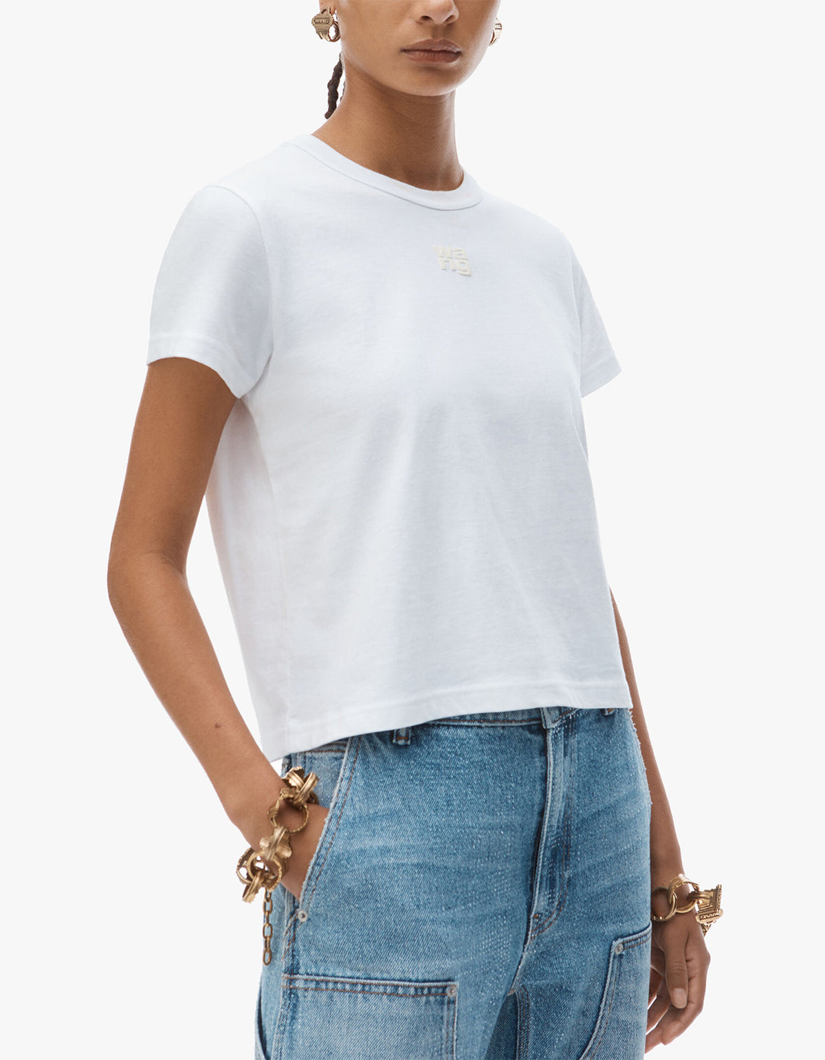 Essential Jsy Shrunken Tee W/Puff Logo - White