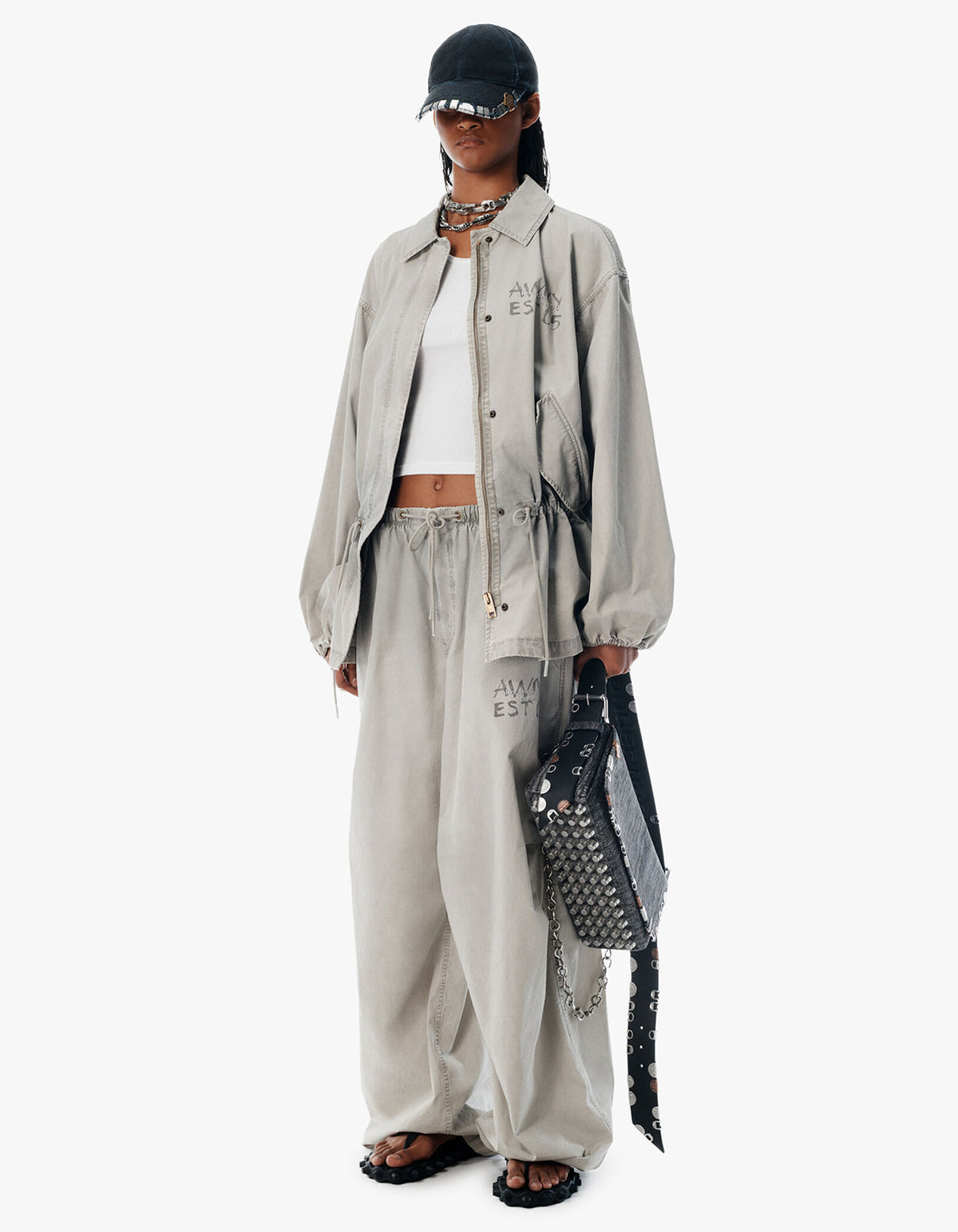 Mid Rise Parachute Track Pant - Stone
