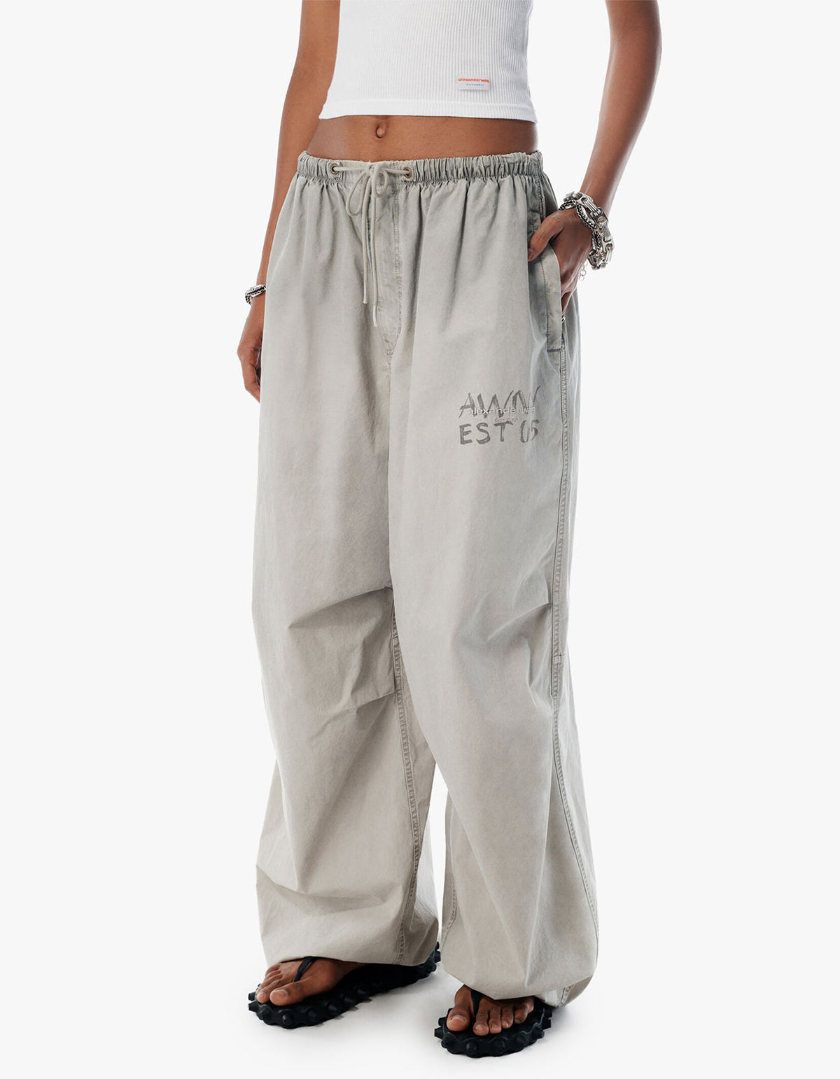 Mid Rise Parachute Track Pant - Stone