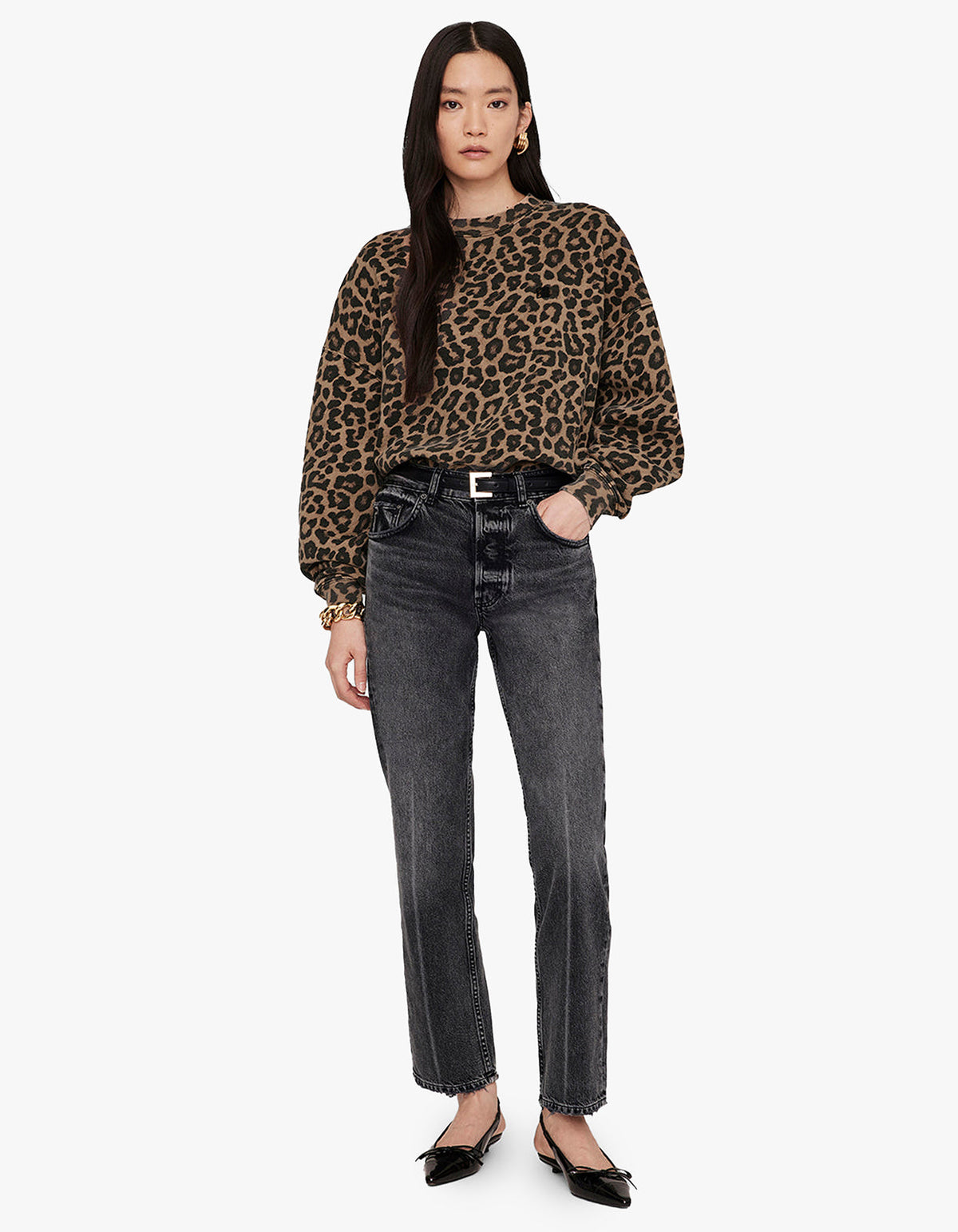 Miles Sweatshirt - Black And Brown Leopard