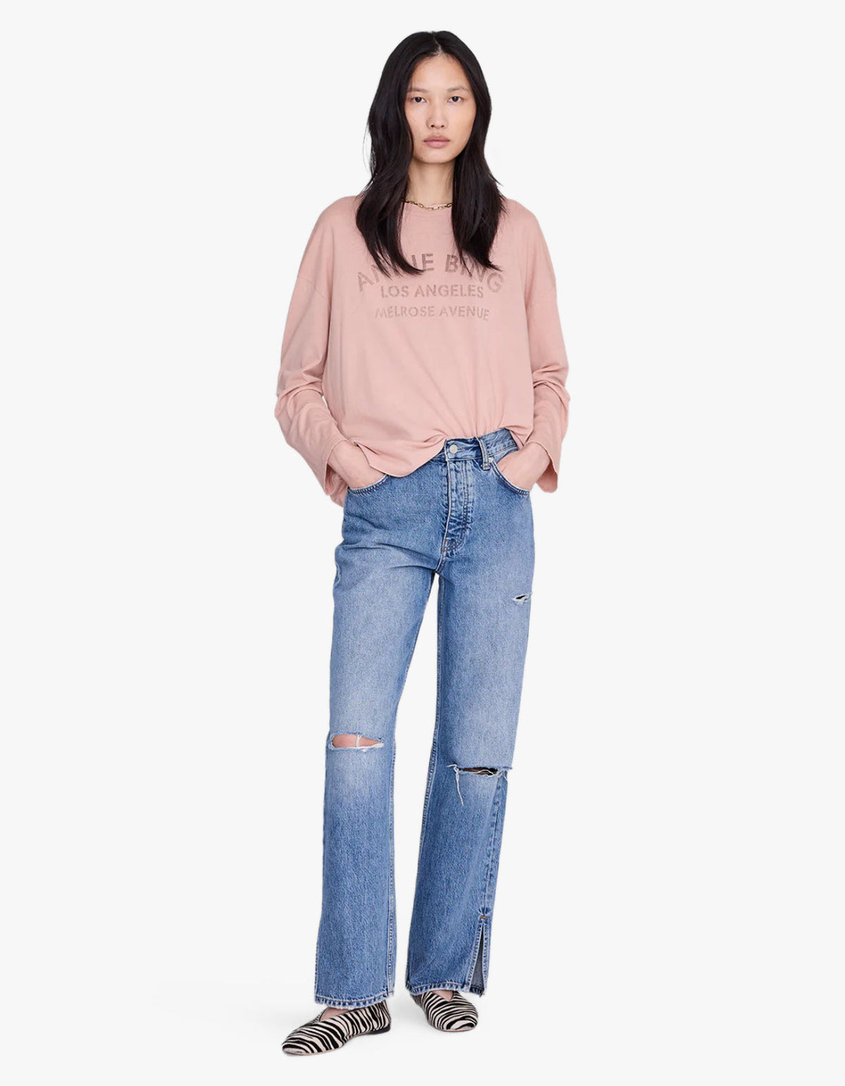 Ivan Long Sleeve Melrose Stencil - Washed Blush