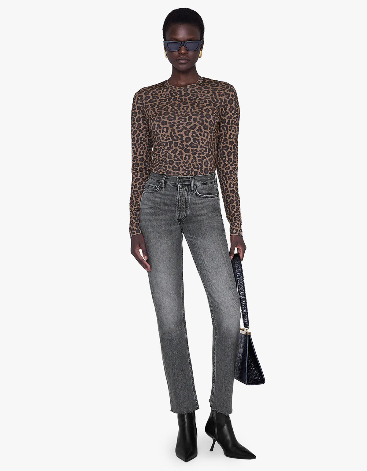 Sylvie Long Sleeve Tee - Black And Brown Leopard