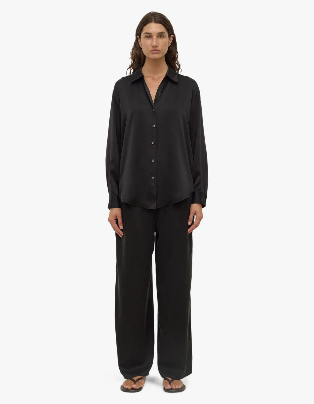 Pippa Silk Long Sleeve Shirt - Black