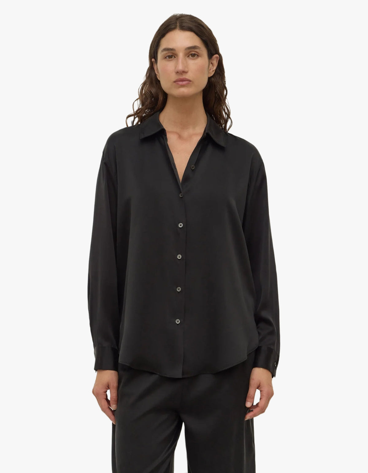 Pippa Silk Long Sleeve Shirt - Black