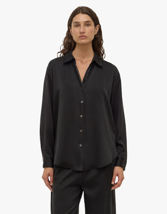 Pippa Silk Long Sleeve Shirt - Black