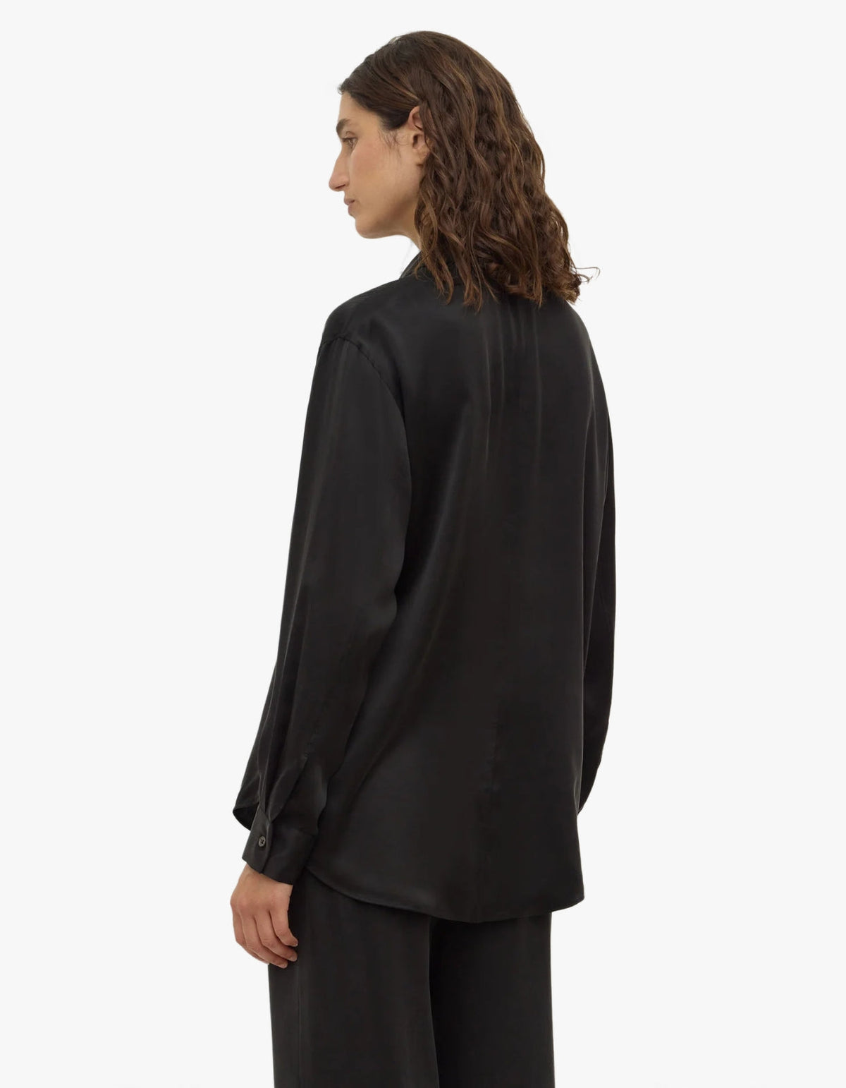 Pippa Silk Long Sleeve Shirt - Black