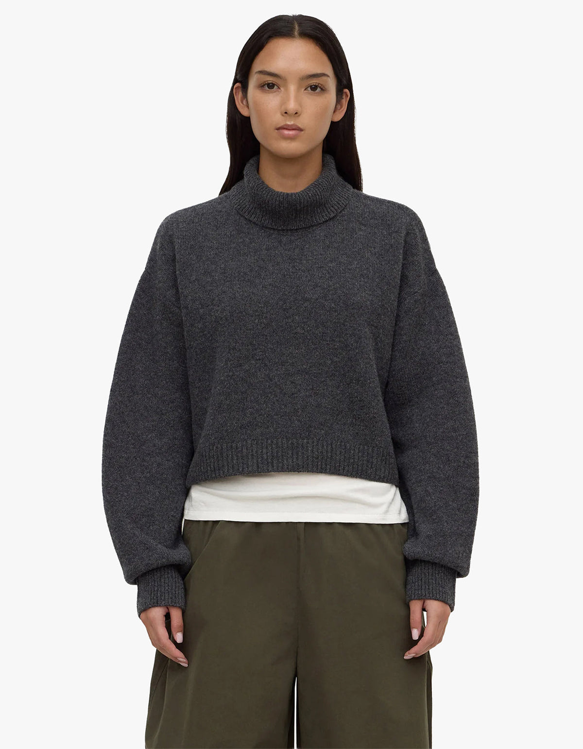 Paris Wool Cashmere Knit Turtleneck - Charcoal Marle