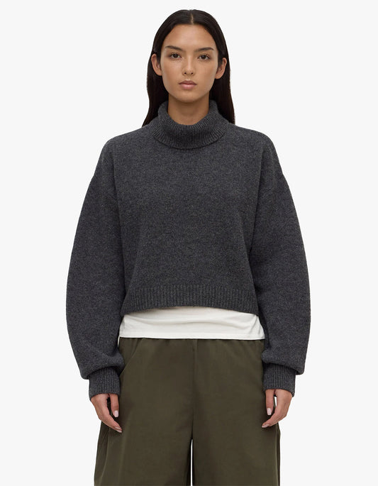 Paris Wool Cashmere Knit Turtleneck - Charcoal Marle