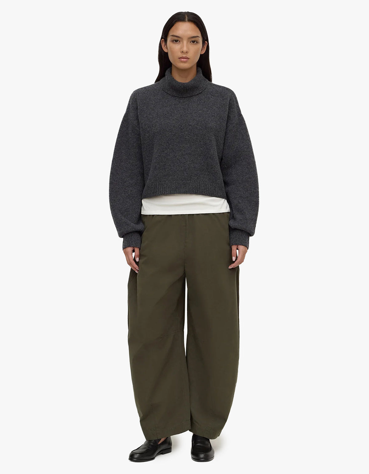 Paris Wool Cashmere Knit Turtleneck - Charcoal Marle