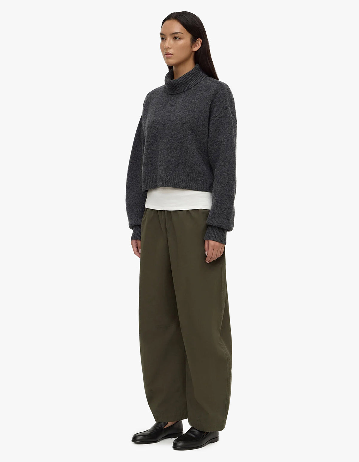Paris Wool Cashmere Knit Turtleneck - Charcoal Marle