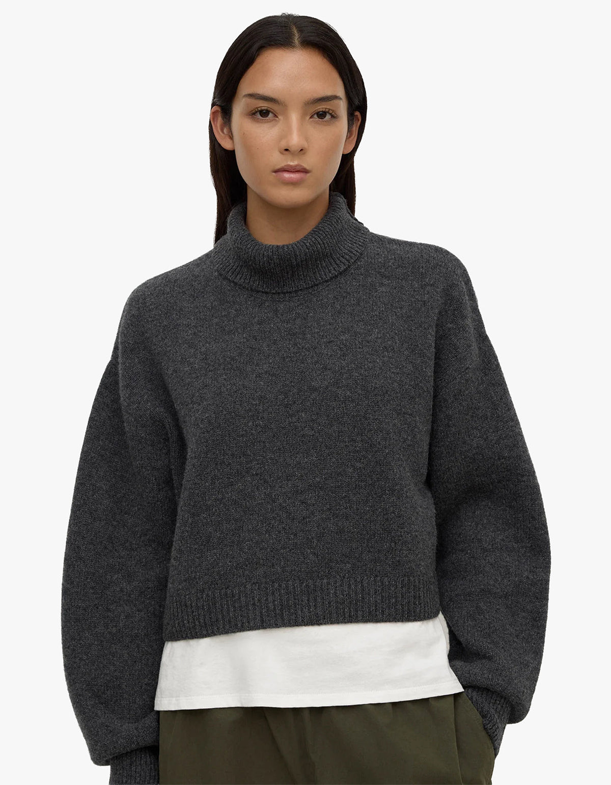 Paris Wool Cashmere Knit Turtleneck - Charcoal Marle