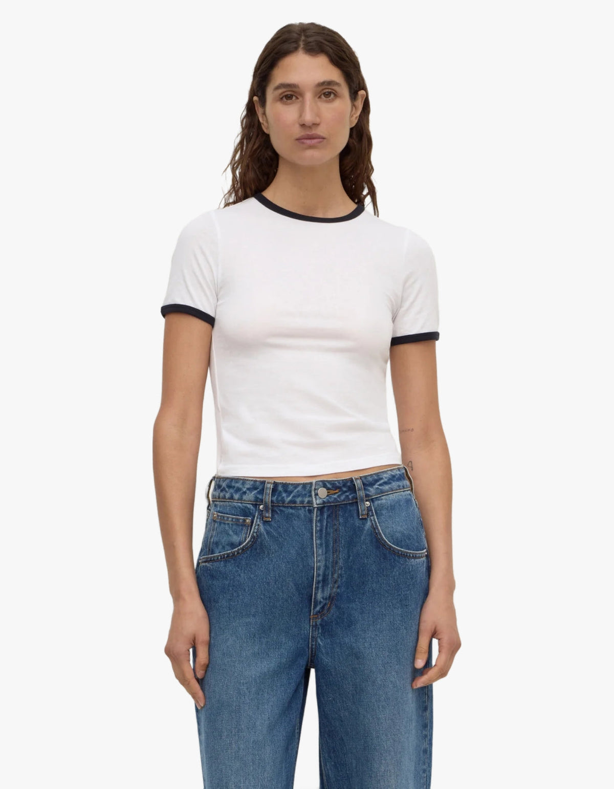 Kourt Contrast Bind Tee - White/Navy