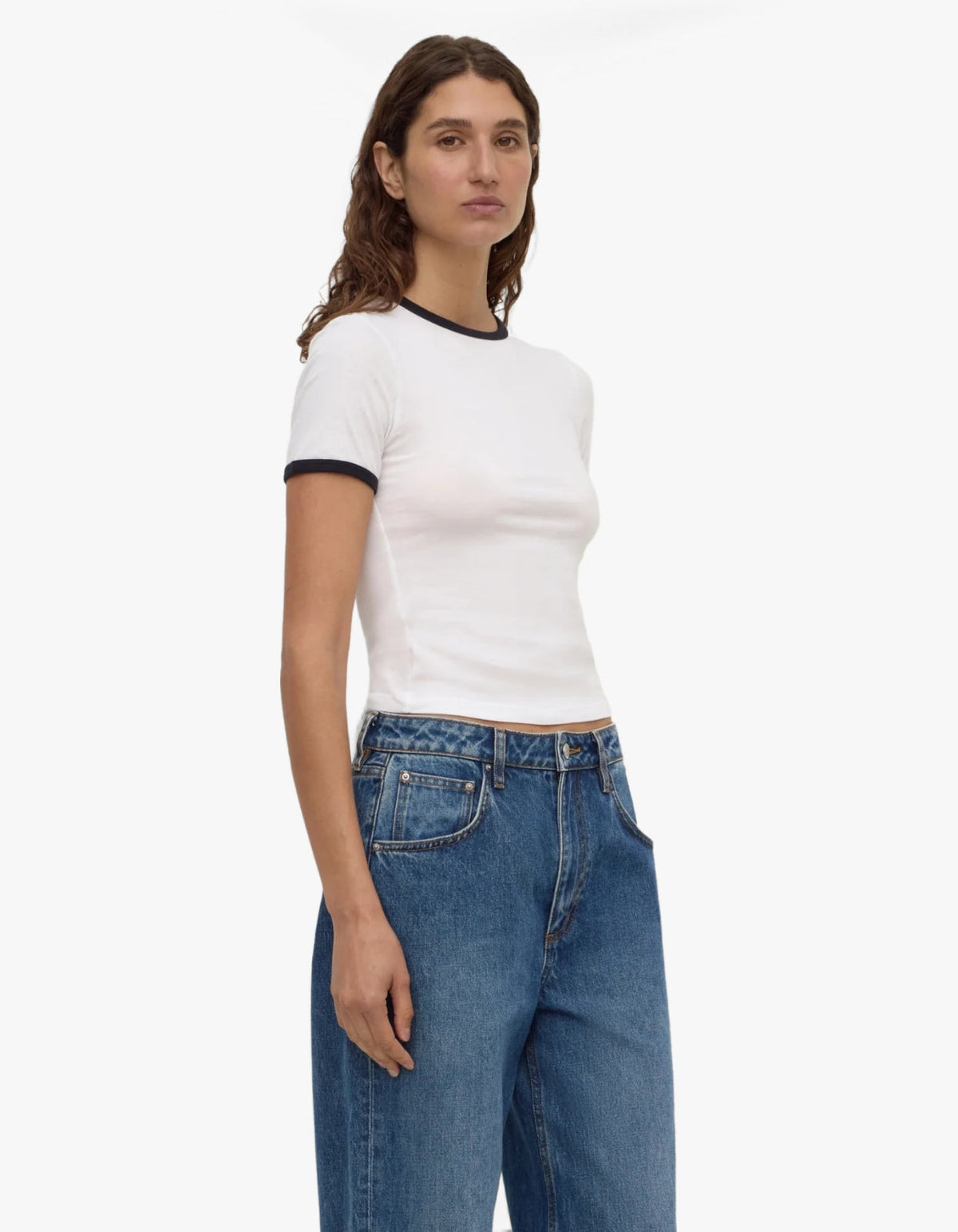 Kourt Contrast Bind Tee - White/Navy
