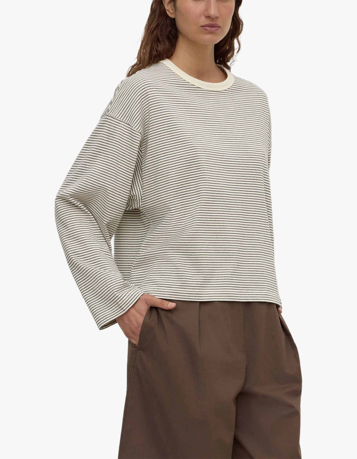 Malone Stripe Wide Sleeve Tee - Cream/Black