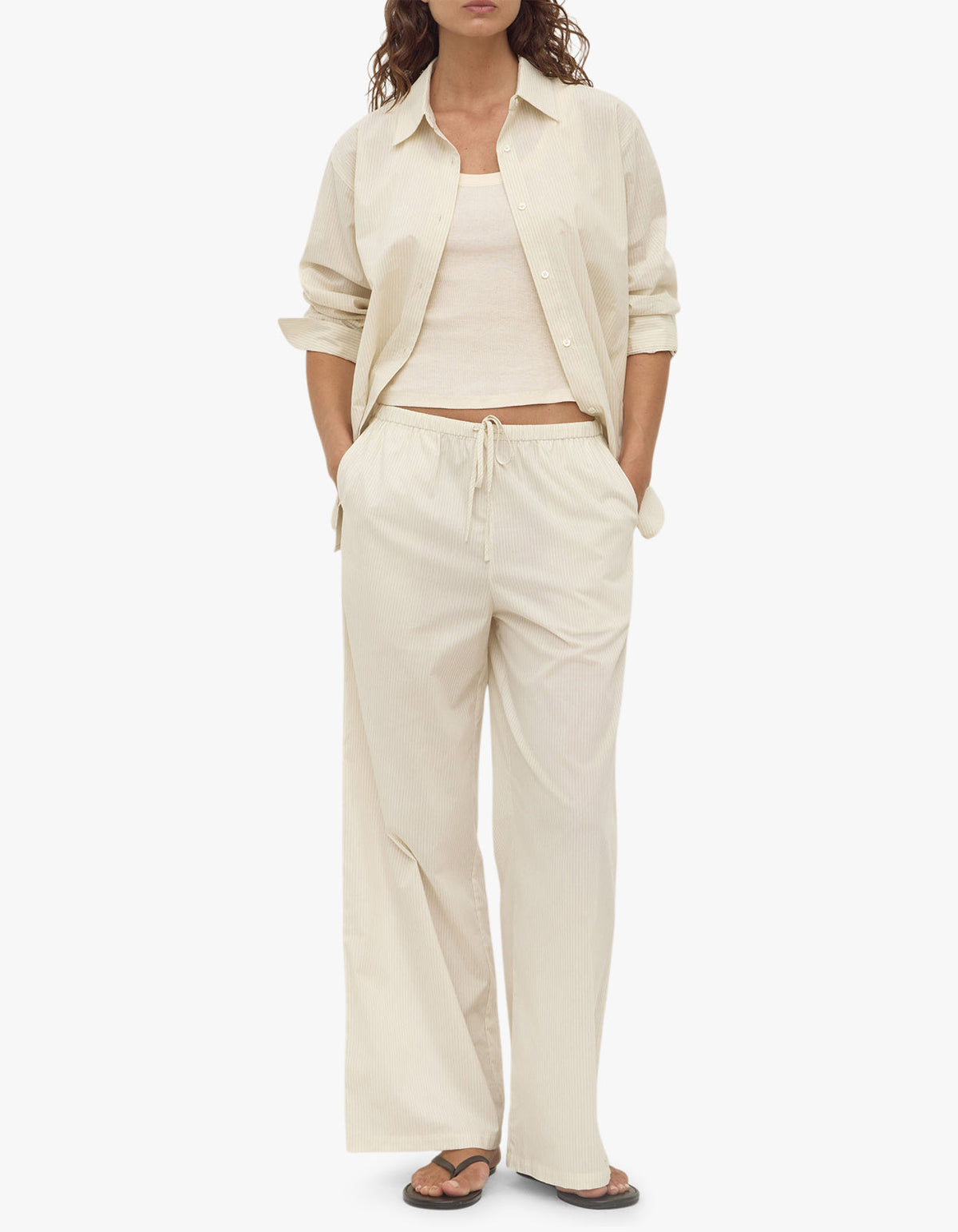Marina Stripe Pant - White/Grey Stripe