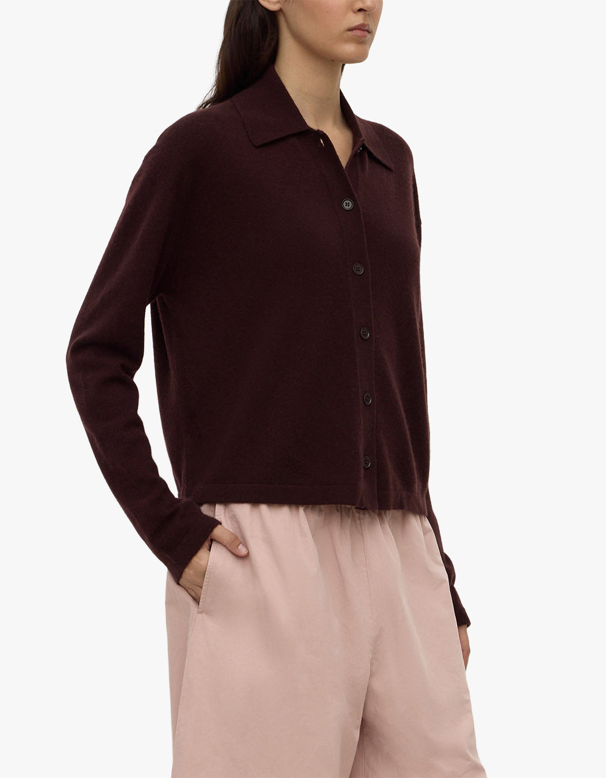 Wool Cashmere Knit Cardigan - Dark Merlot