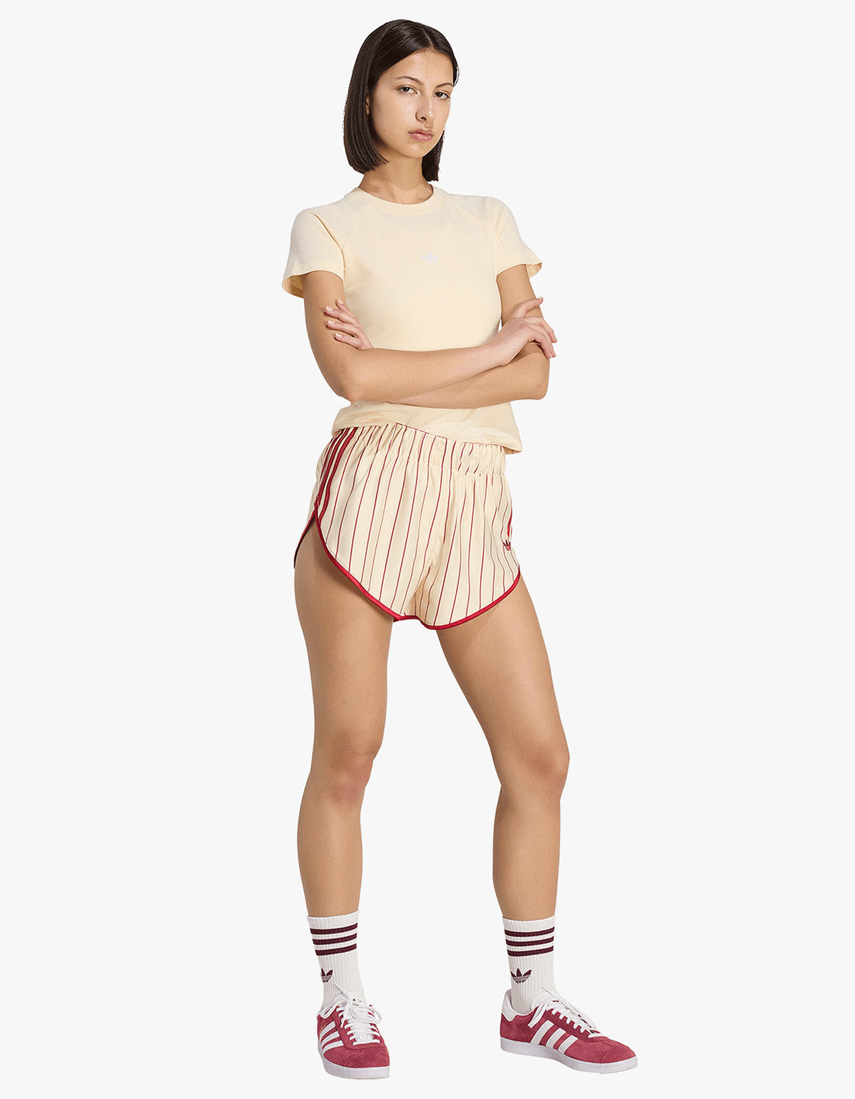 Pinstripe Firebird Shorts - Warm Vanilla / Team Victory Red