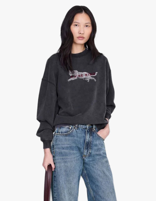 Spencer Sweatshirt Leopard - Washed Black
