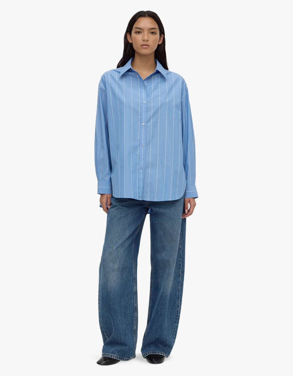 Marcia Stripe Long Sleeve Shirt - Blue White Stripe