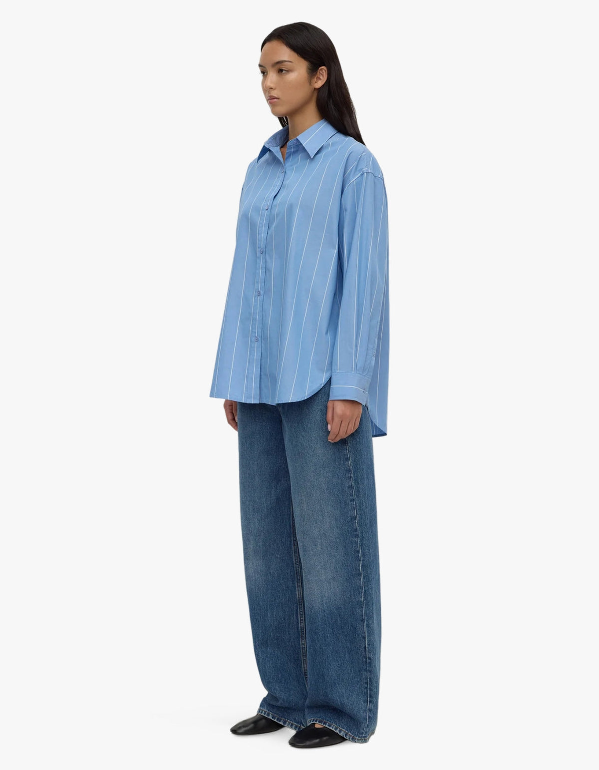 Marcia Stripe Long Sleeve Shirt - Blue White Stripe