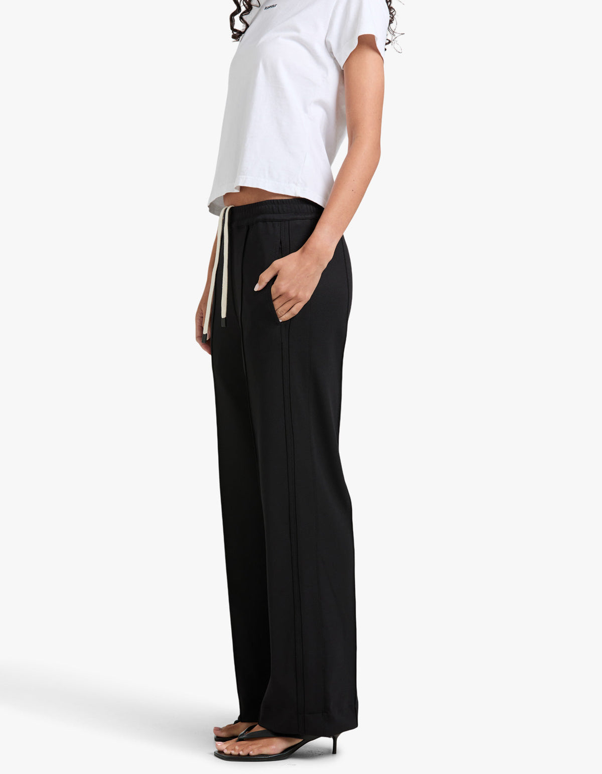 Twill Pinstitch Detail Pant - Black