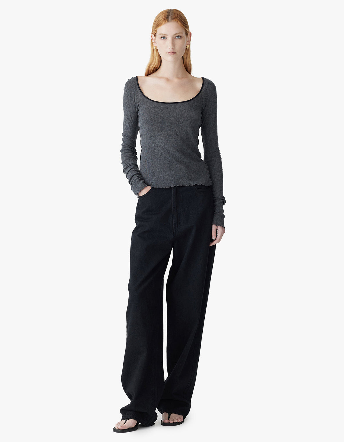 Slim Babylock Scoop Neck L/S - Charcoal Marl/Blk