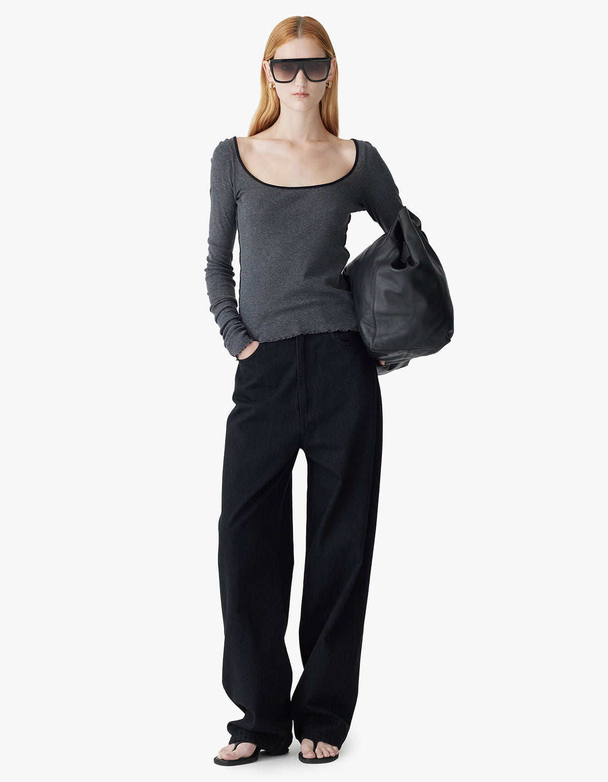 Slim Babylock Scoop Neck L/S - Charcoal Marl/Blk