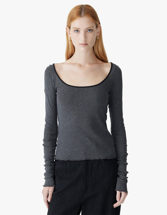 Slim Babylock Scoop Neck L/S - Charcoal Marl/Blk