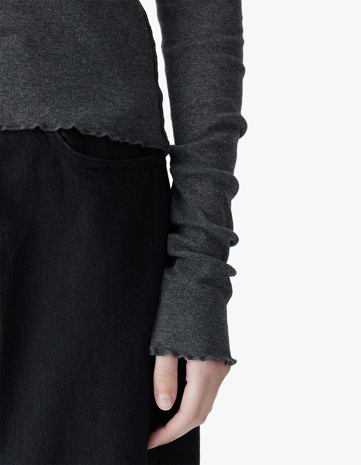 Slim Babylock Scoop Neck L/S - Charcoal Marl/Blk
