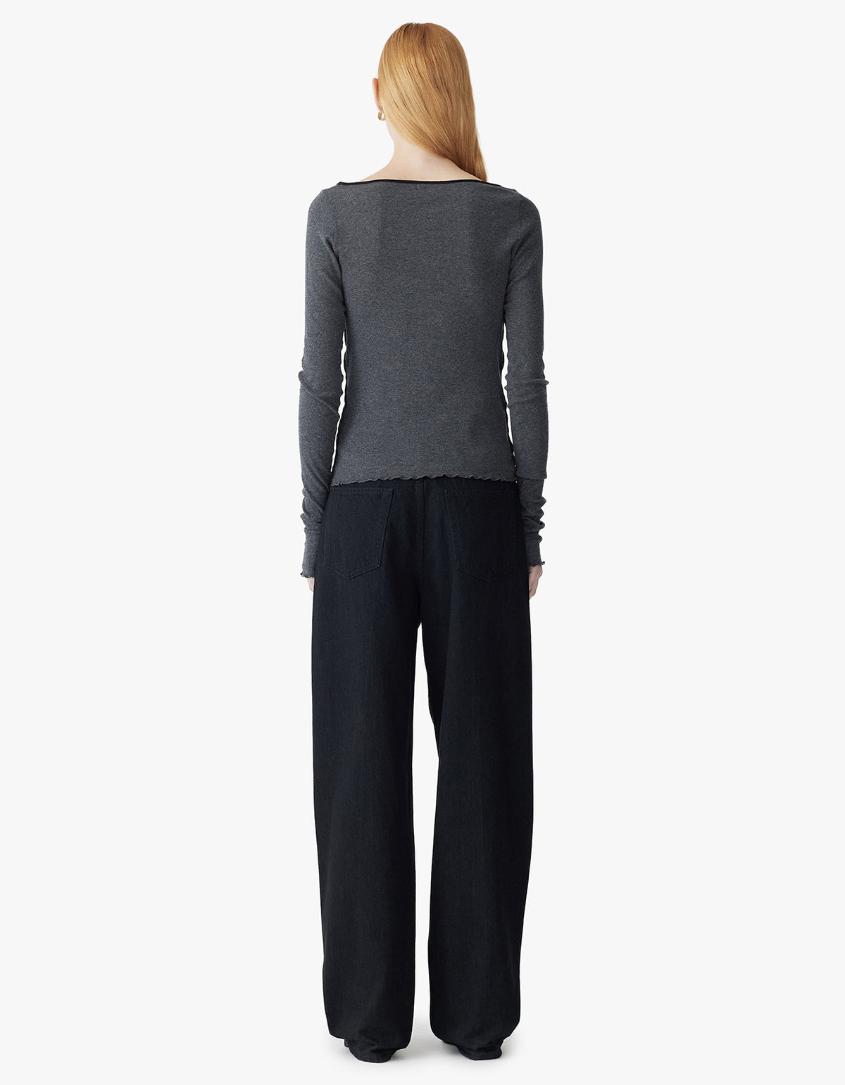 Slim Babylock Scoop Neck L/S - Charcoal Marl/Blk