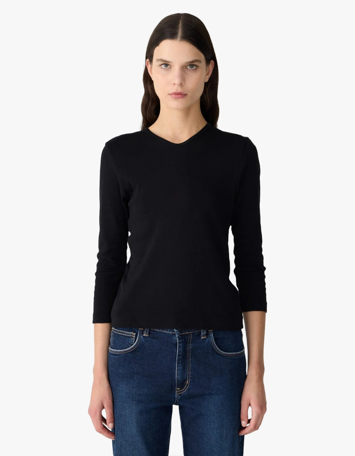 3/4 Sleeve V-Neck T-Shirt - Black