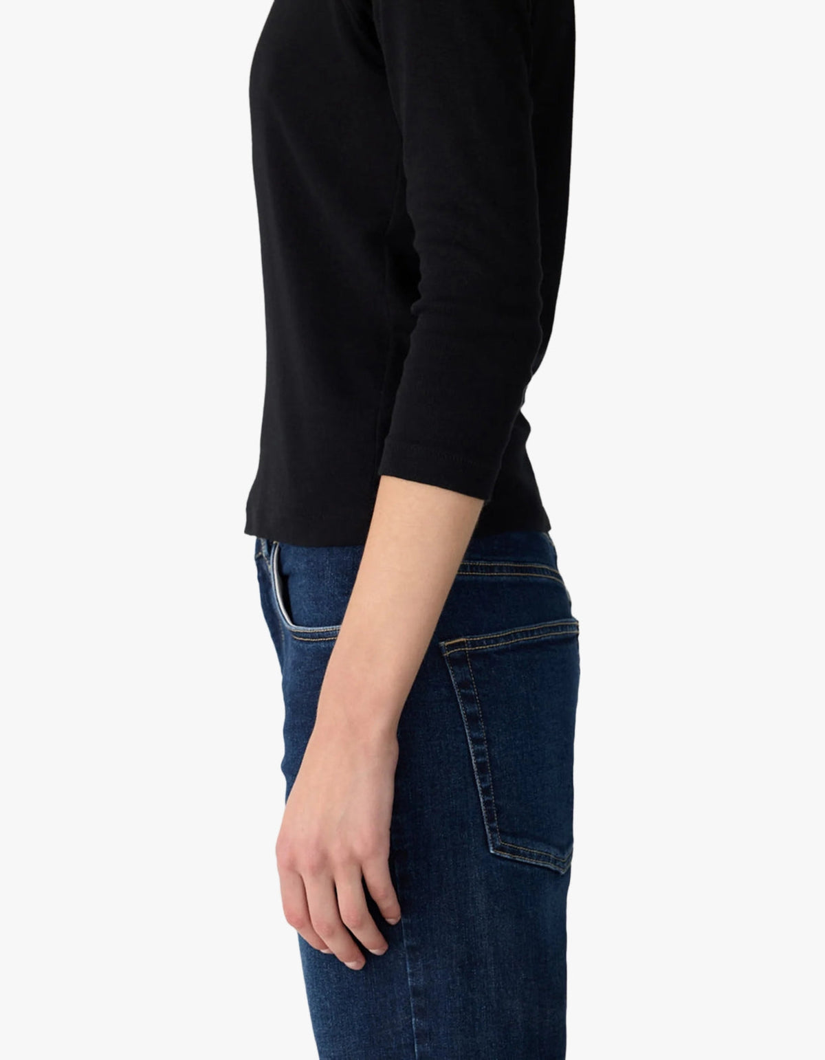 3/4 Sleeve V-Neck T-Shirt - Black