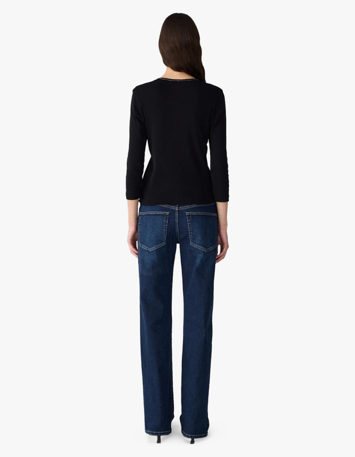 3/4 Sleeve V-Neck T-Shirt - Black