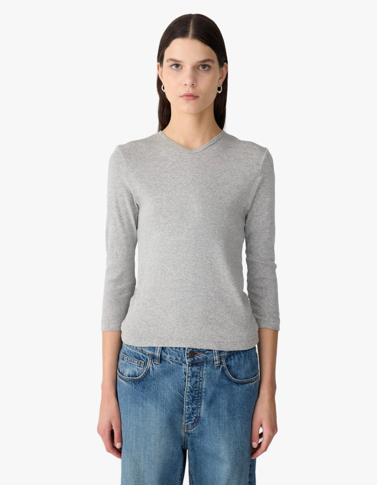 3/4 Sleeve V-Neck T-Shirt - Grey Marle
